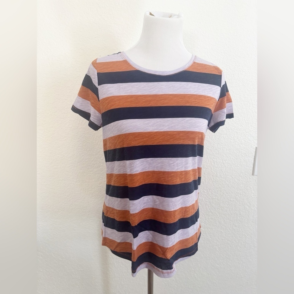 Sonoma Women's Striped Orange and Black Tee